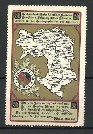 Reklamemarke Reichsverband Anker d. deutschen Handels- und Privatangestellten Österreichs, Landkarte