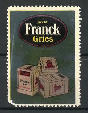 Reklamemarke Aecht Franck Gries, Verpackung mit Mühle