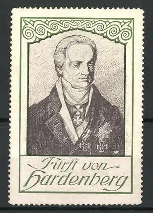 Künstler-Reklamemarke Fürst von Hardenberg im Portrait