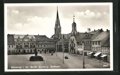 AK Wilsdruff i. Sa., Markt mit Kirche und Rathaus