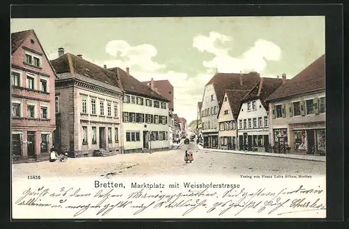 AK Bretten, Marktplatz mit Weisshoferstrasse