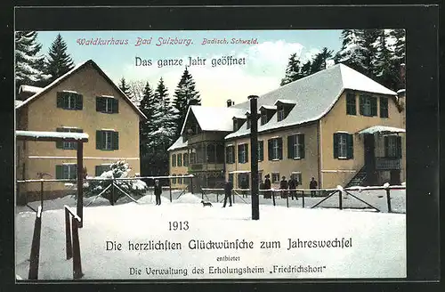 AK Bad Sulzburg / Badisch Schwzld., Waldkurhaus im Schnee, Neujahrsgruss 1913