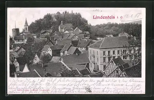 Relief-AK Lindenfels i. O., Blick über Dächer der Ortschaft