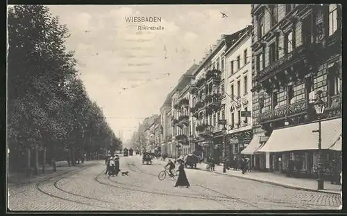 AK Wiesbaden, Rheinstrasse mit Hotel Zur Post