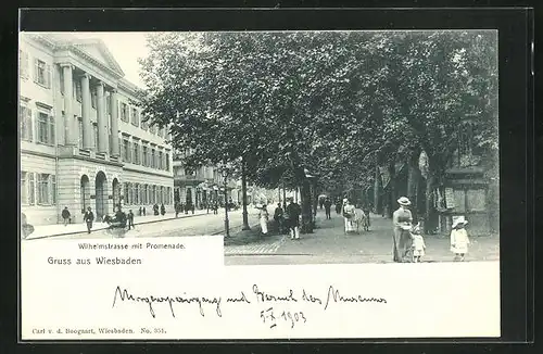 AK Wiesbaden, Wilhelmstrasse mit Promenade