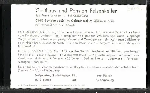 AK Sonderbach im Odenwald, Drei Ansichten vom Gasthaus und Pension Felsenkeller