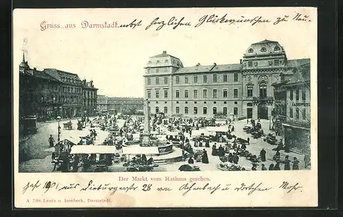 AK Darmstadt, Der Markt vom Rathaus gesehen