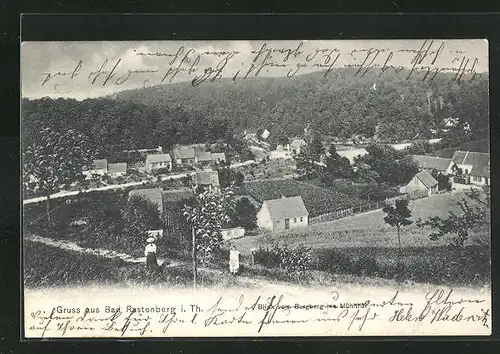 AK Bad Rastenberg i.Thür., Blick vom Burgberg ins Mühltal