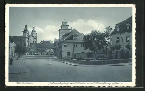 AK Waldsassen, Johannisplatz mit Kirche und Verwaltungsgebäude