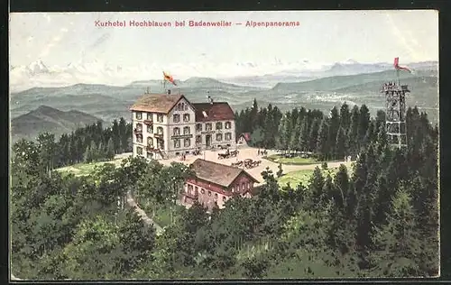 AK Badenweiler, Kurhotel Hochblauen, Alpenpanorama und Aussichtsturm