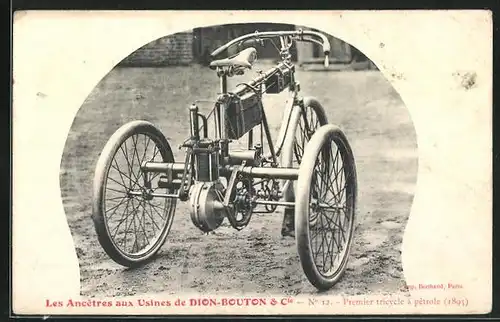 AK Les Ancêtres aux Usines de Dion-Bouton & Cie, Premier tricycle à pétrole 1895