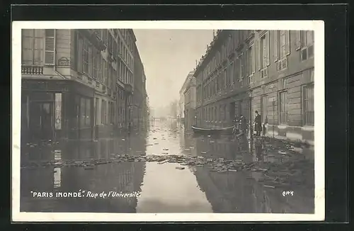 AK Paris, Paris Inondé, Rue de l`Université, Hochwasser