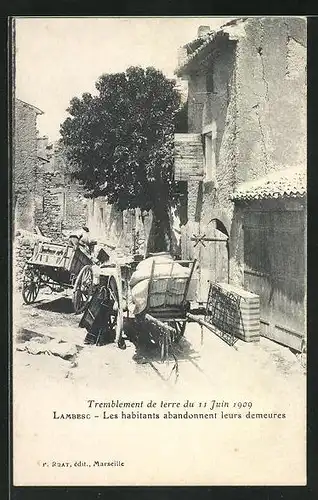 AK Lambesc, Tremblement de Terre 1909, les habitants abandonnent leurs demeures