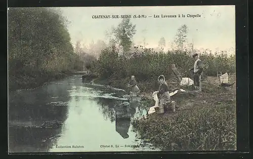 AK Chatenay-sur-Seine, Les Laveuses à la Chapelle, Frauen waschen Wäsche