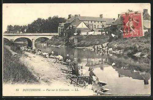 AK Pontorson, Vue sur le Couesnon, Waschfrauen am Fluss