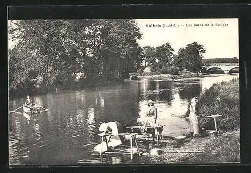 AK Salbris, Les bords de la Sauldre, Waschfrauen am Fluss