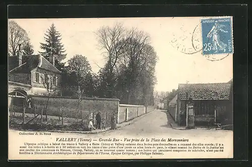 AK Vallery, Grande Rue, Vue prise de la Place Marroniers