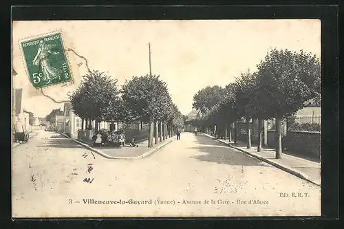 AK Villeneuve-la-Guyard, Avenue de la Gare, Rue d`Alsace
