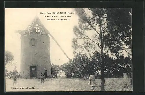 AK St-Jean-de-Mont, Le Moulin Casse, Promenade favorite des Baigneurs, Windmühle