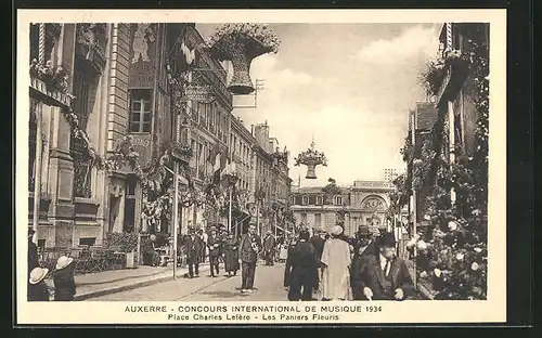 AK Auxerre, Concours International de Musique 1934, Place Charles Lefère, Les Paniers Fleuris, Sängerfest