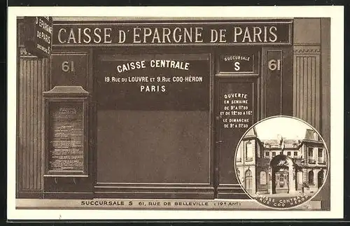 AK Paris, Caisse d`Epargne de Paris, 61, Rue de Belleville