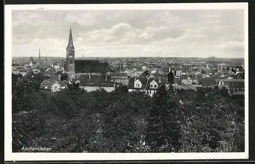 AK Aschersleben, Panoramablick auf den Ort