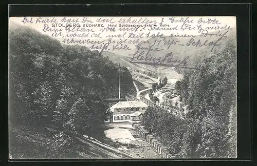 AK Stolberg / Südharz, Hotel Schützenhaus vom Berg gesehen