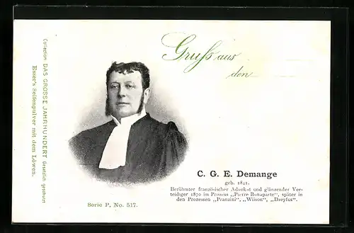 AK Advokat C. G. E. Demange, Portrait und Kurzvita