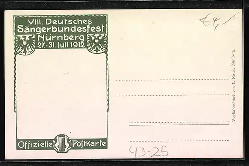 Künstler-AK Nürnberg, VIII.Deutsches Sängerbundesfest 1912, Frau mit Lyra