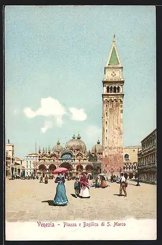 Lithographie Venezia, Piazza e Basilica di S. Marco um 1900