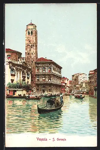 Lithographie Venezia, Chiesa S. Geremia, Gondeln