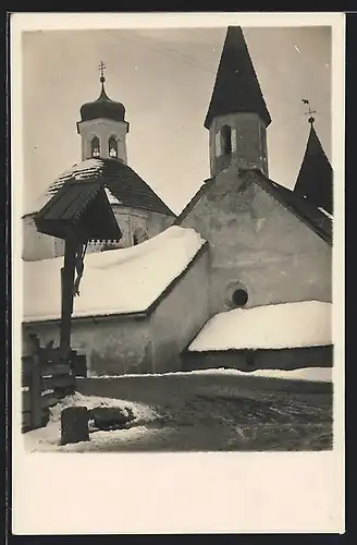 AK Innichen, Raphaelekirche im Winter