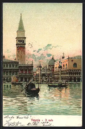 Künstler-AK Venezia, Il Molo, Gondoliere