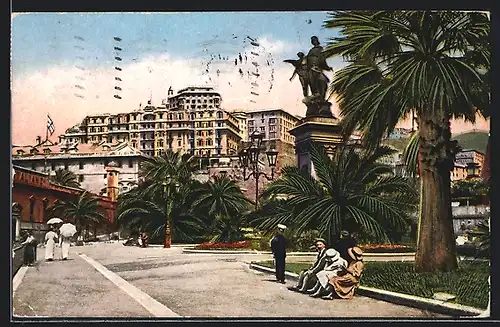 AK Genova, Monumento al Duca di Galliera e Hotel Miramare