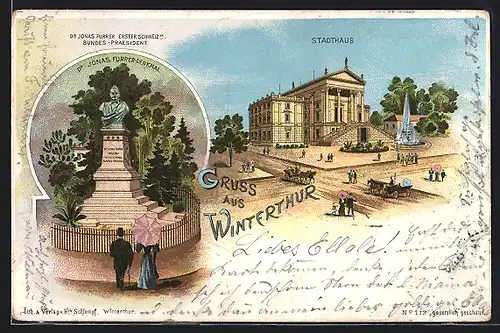 Lithographie Winterthur, Dr. Jonas Furrer-Denkmal, Stadthaus