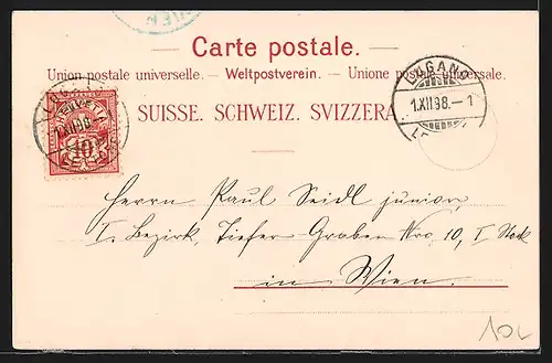 Lithographie Lugano, Partie der Promenade, Dampfer