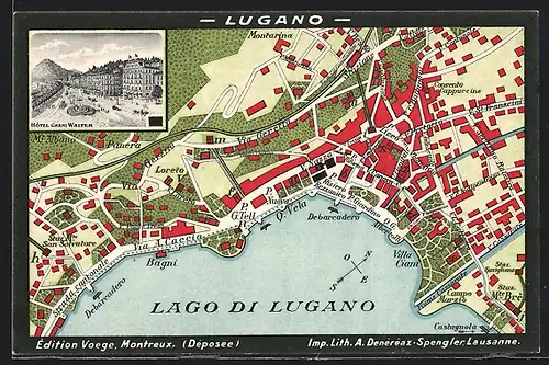 AK Lugano, Hotel Garni Walter, Landkarte Lago di Lugano