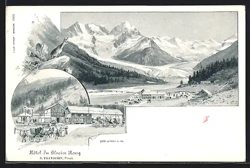 Künstler-AK Pontresina, Ortsansicht, Hotel du Glacier Roseg