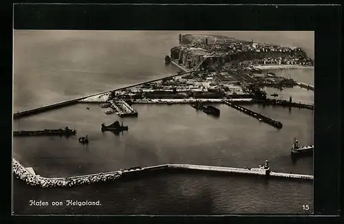 AK Helgoland, Ansicht mit Hafen im Jahr 1924, Fliegeraufnahme