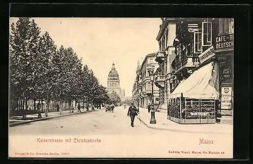 AK Mainz, Kaiserstrasse mit Christuskirche