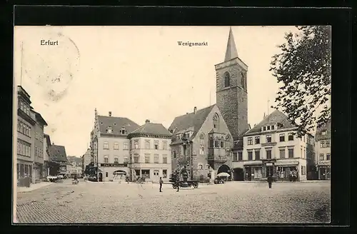 AK Erfurt, Wenigsmarkt mit Kirche und Passanten