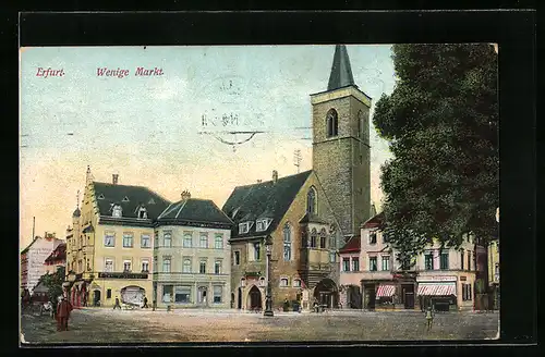 AK Erfurt, Warengeschäfte und Kirche am Markt