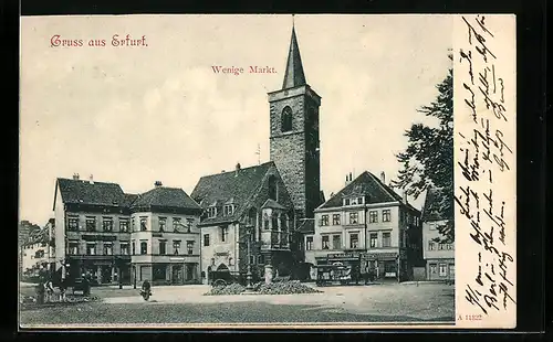 AK Erfurt, Wenigemarkt mit Passanten und Steinhaufen