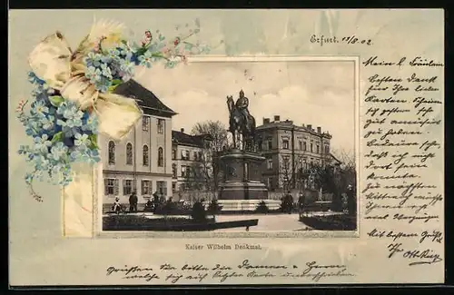 Passepartout-Lithographie Erfurt, Kaiser Wilhelm-Denkmal am Kaiserplatz, Blumen