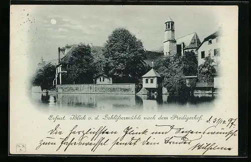 Mondschein-AK Erfurt, Blick v. d. Schlössermühle nach dem Predigerhof