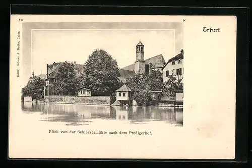 AK Erfurt, Blick von der Schlössermühle zum Predigerhof