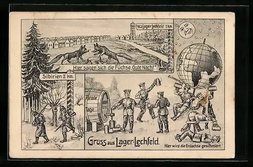 Künstler-AK Lager-Lechfeld, Soldaten beim Trinken und Feiern