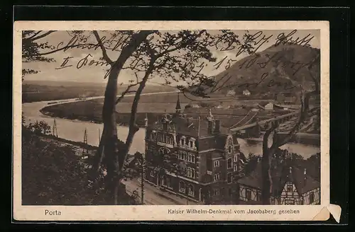 AK Porta, Kaiser Wilhelm-Denkmal vom Jacobsberg gesehen