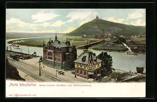 AK Porta Westfalica, Hotel Grosser Kurfürst und Wittekindsburg