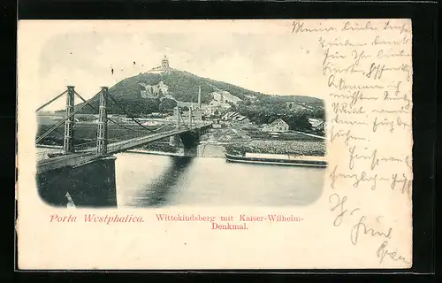 AK Porta Westphalica, Brücke zum Wittekindsberg mit Kaiser-Wilhelm-Denkmal